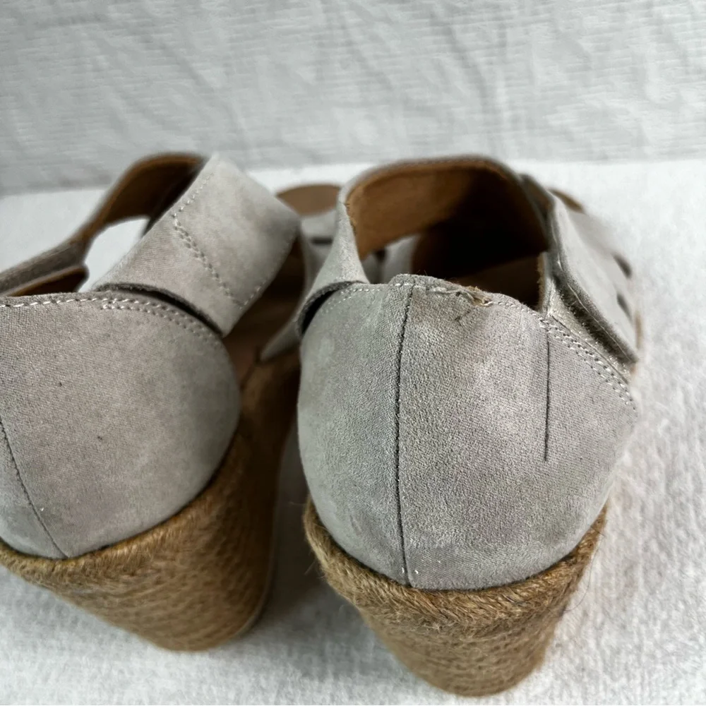 Dr Scholls Visitor Cross Strap Faux Suede Heeled Espadrille Sandal Wedge Shoe 10